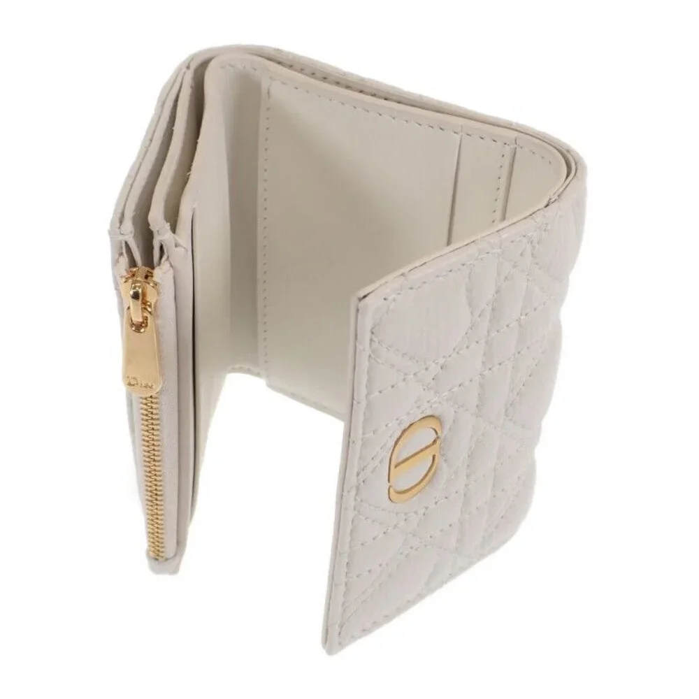 Christian Dior Caro Hibiscus Wallet S5175 Unid m030 Trifold Wallet Calf White